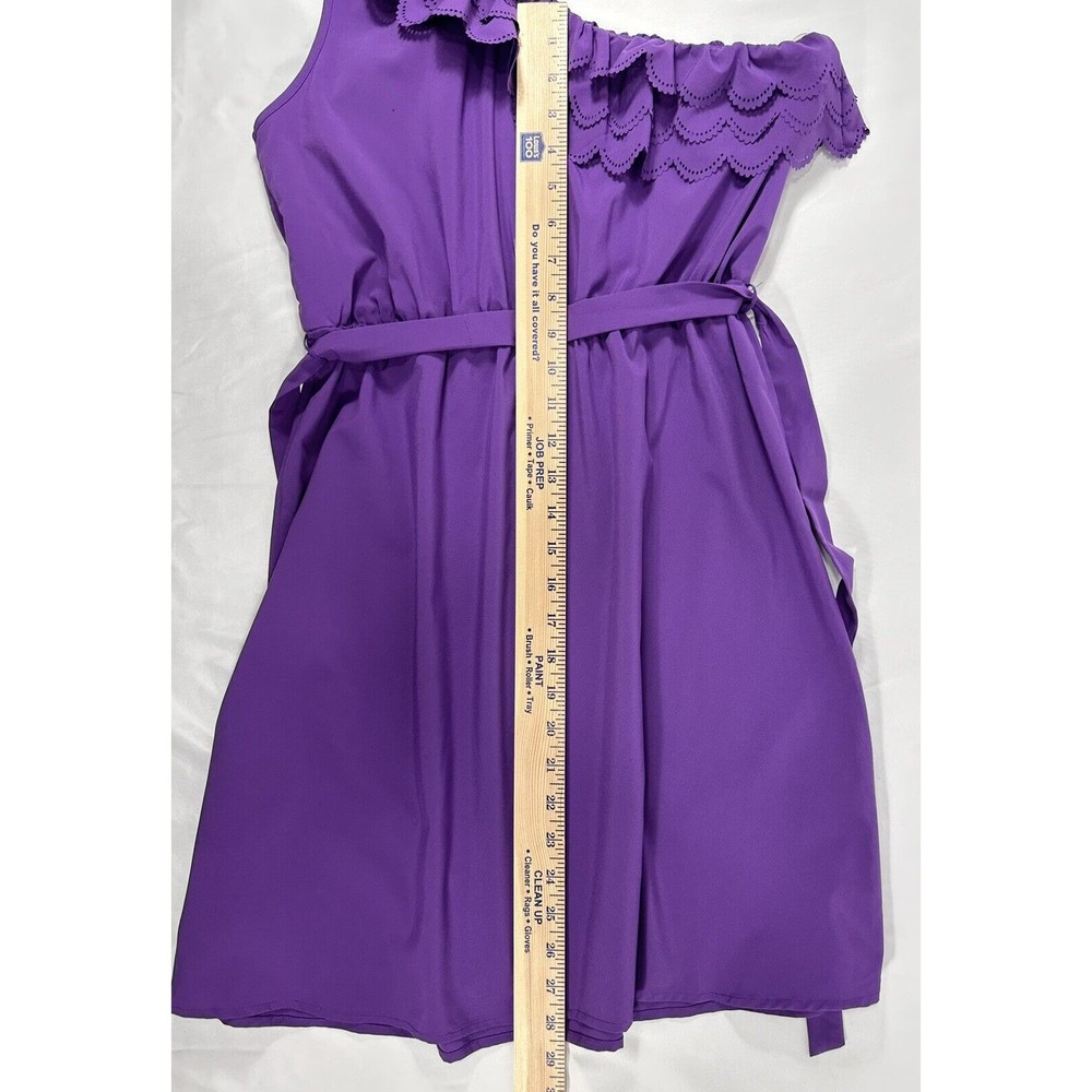 Soulmates Dress Women's Sz M Purple Sleeveless One‎ Shoulder Ruffle Fit & Flare - Picture 3 of 10